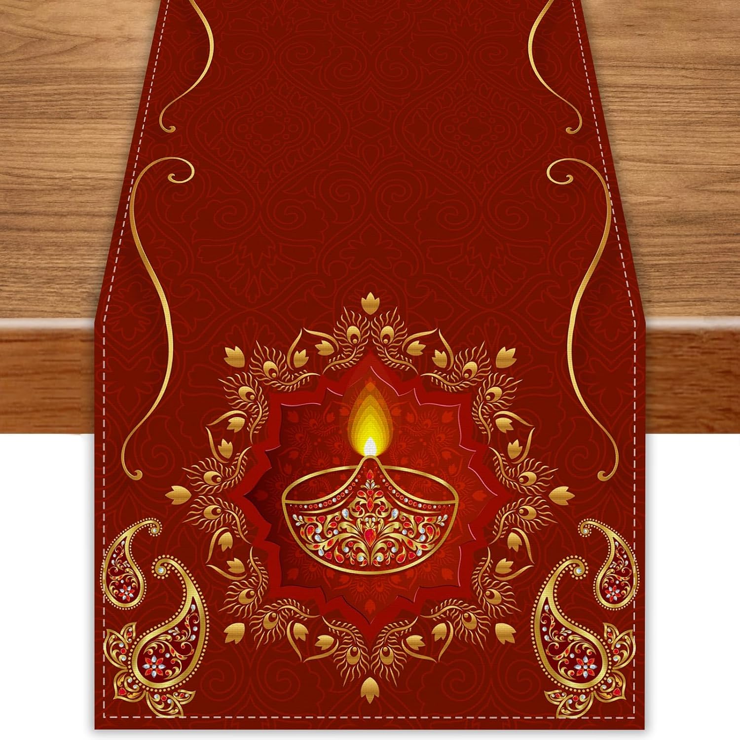 Lighting Decoration For Diwali - ผ้าปูโต๊ะลินินสำหรับเทศกาลดิวาลี ตกแต่งงานเลี้ยงวันหยุด ใช้ซ้ำได้ ตกแต่งเทศกาลแห่งแสงไฟ ผ้าปูโต๊ะสำหรับห้องครัวและห้องรับประทานอาหาร ของตกแต่งดิวาลี